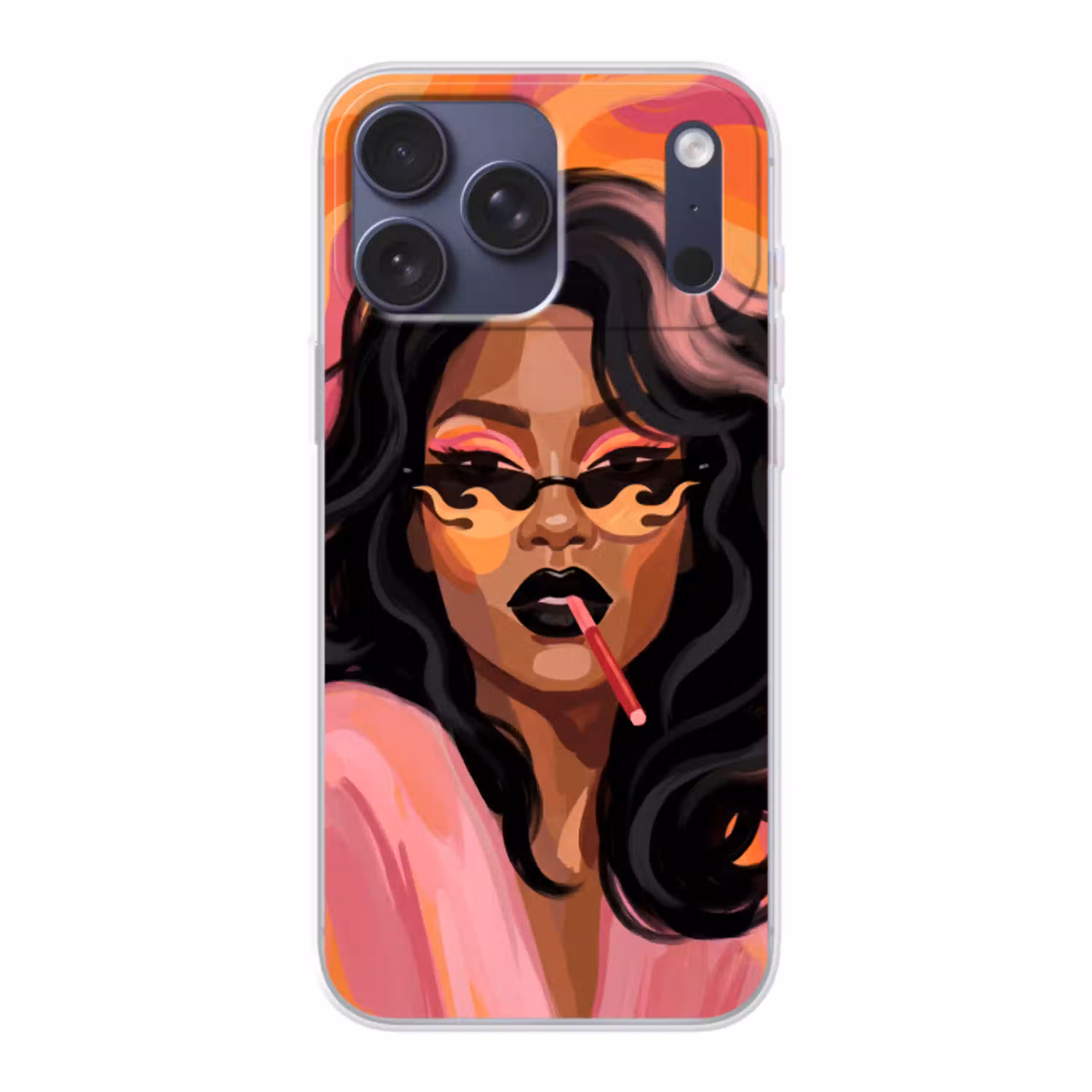 Vrouw - Zonnebril - Modern - Portret - Oranje Telefoonhoesje iPhone 17 Pro Max klein -3d