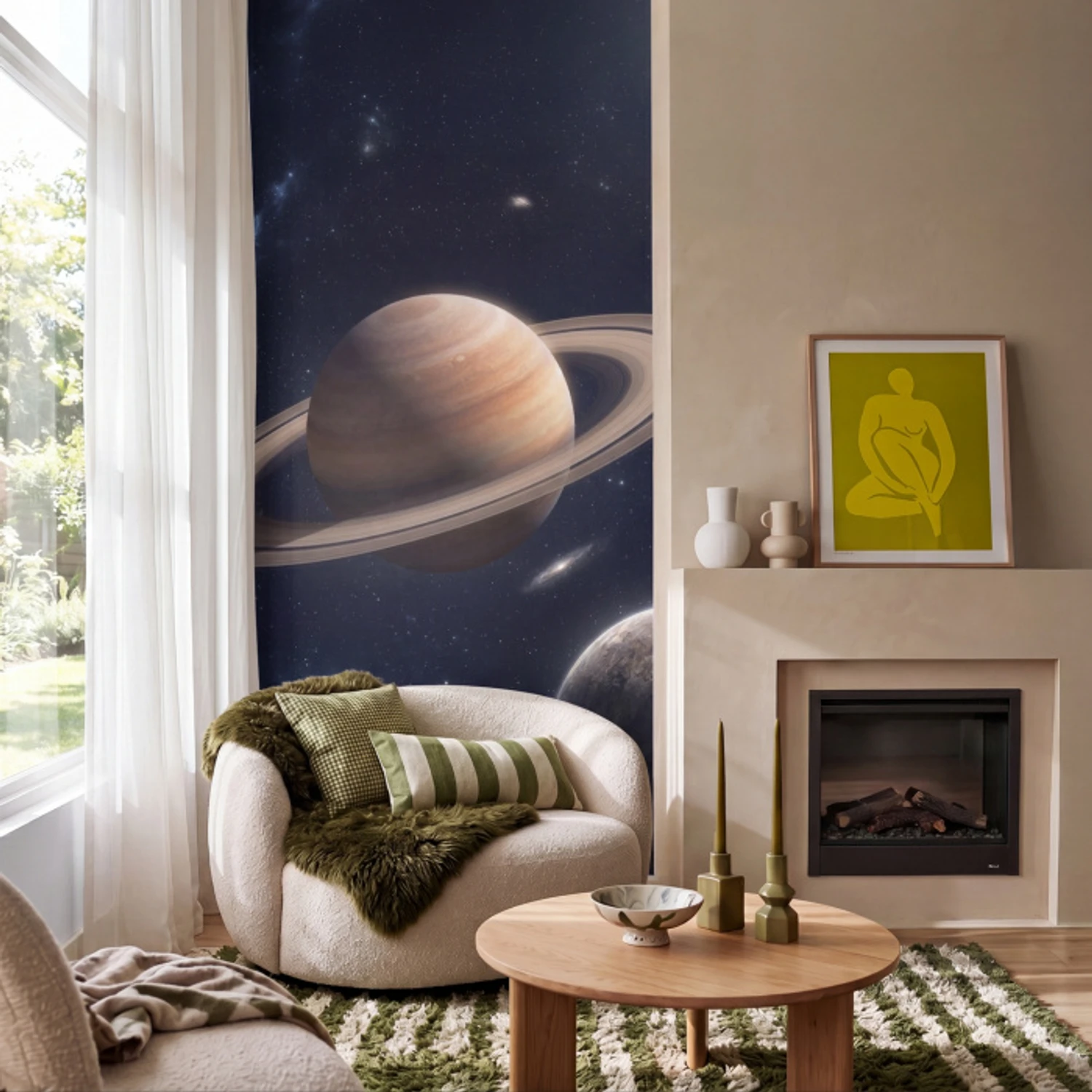 Planeten - Saturnus - Ruimte Behang Vinyl klein -sfeer2