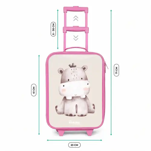 Nijlpaard op beige achtergrond illustratie Kinderkoffer - Roze klein -productfoto_formaten