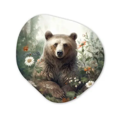Bruine beer - Wilde dieren - Bloemen - Planten Wandcirkel Organisch Forex 3mm klein -3d