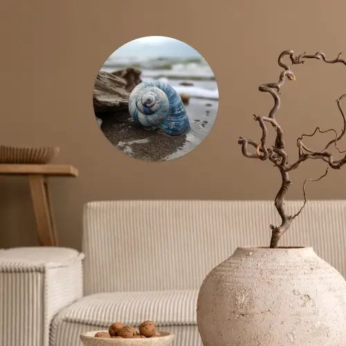 Schelp - Strand - Blauw - Zee Wandcirkel behangsticker klein -sfeer1
