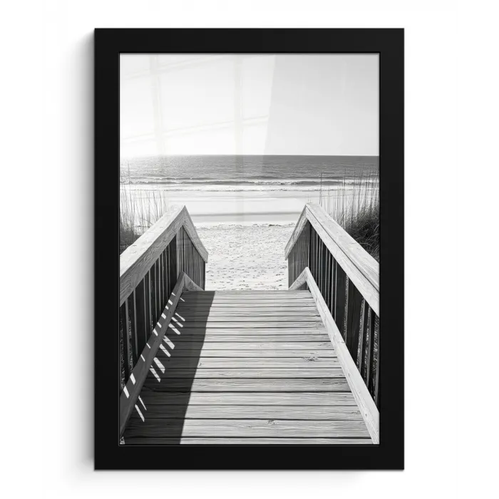 Loopbrug - Hout - Strand - Zee fotolijst zwart zonder passe partout klein -3d