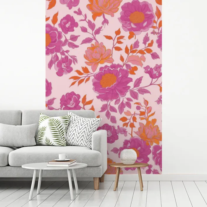 Bloemenpatroon - Roze - Oranje - Bloemen fotobehang vinyl groot -woonkamer