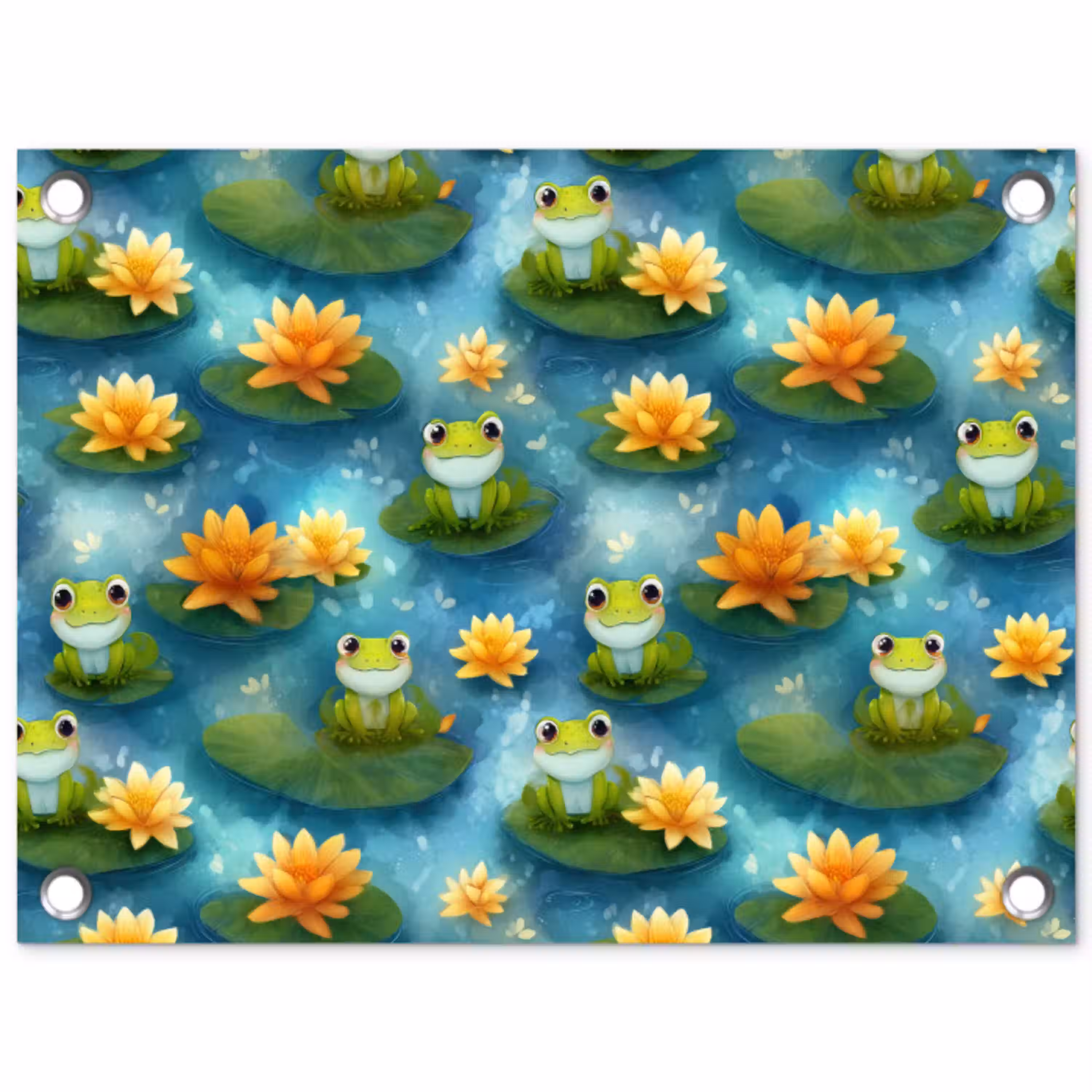Kikker - Lelies - Groen tuinposter los doek klein 239 -3d