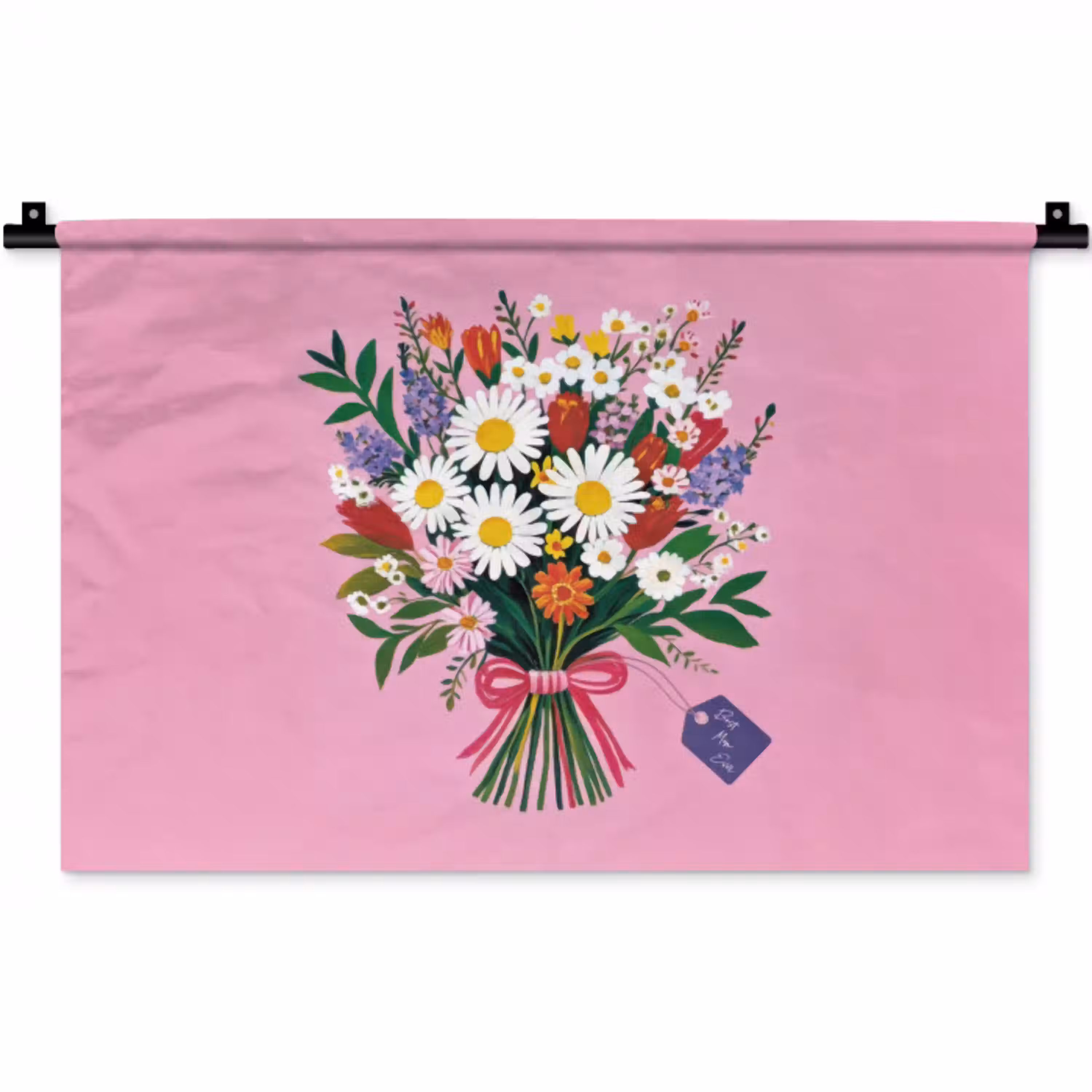 Bloemen - Quote - Kaartje - Kleurrijk Wandkleed katoen klein -zz3d