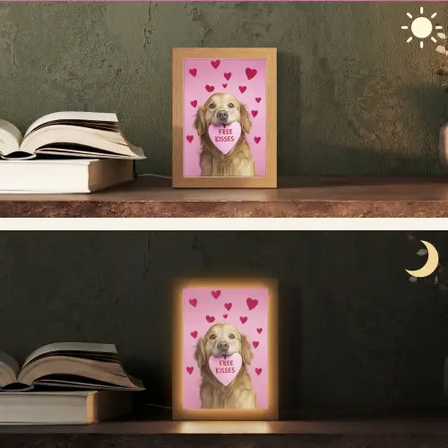 Hond - Kiss- Valentijn - Hartjes Light Box met kabel (Tafellamp) klein -sfeer3