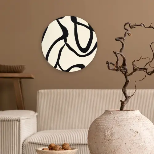 Abstract - Lijnen - Modern - Beige Wandcirkel plexiglas klein -sfeer1