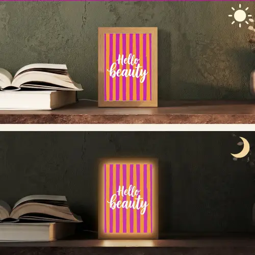 Modern - Hello - Oranje Light Box met kabel (Tafellamp) klein -sfeer3