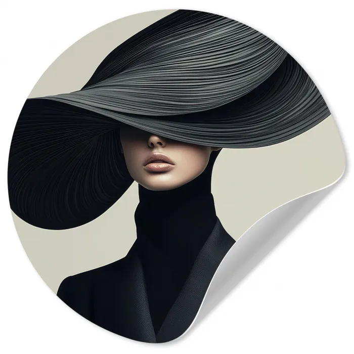 Zwart - Vrouw - Hoed Wandcirkel behangsticker klein -3d