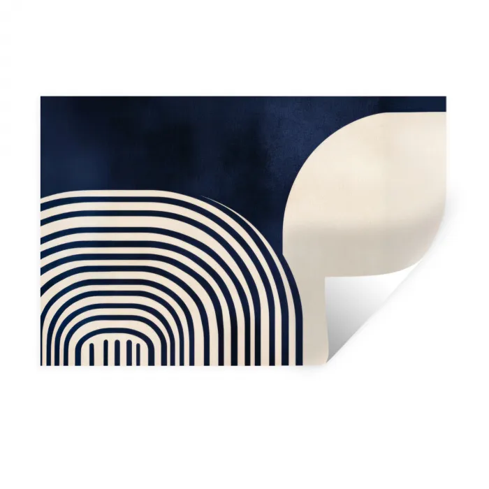Donkerblauw - Abstract - Lijnen Muursticker klein -3d
