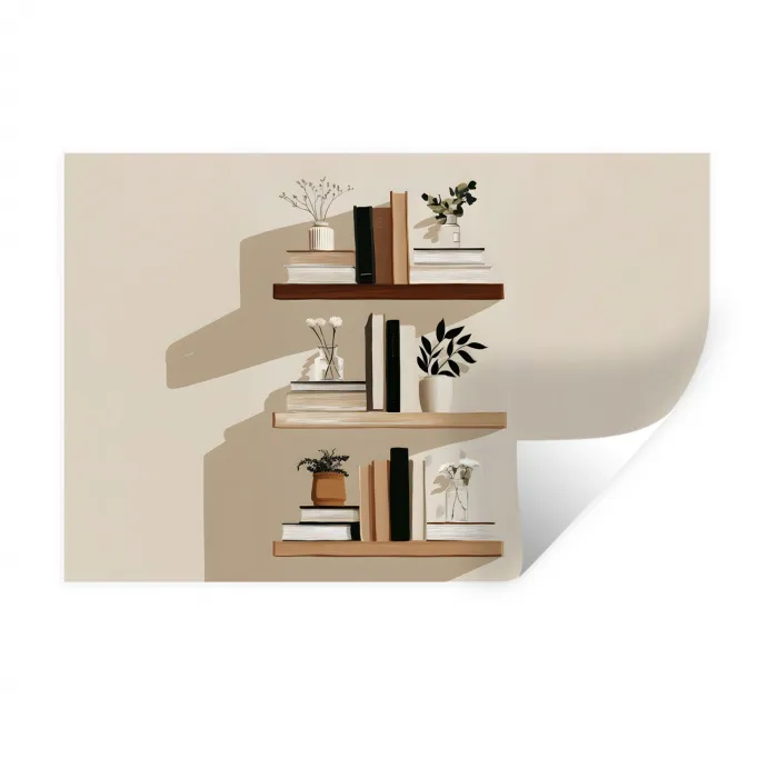 Plankjes - Boeken - Vaasjes - Planten Muursticker klein -3d