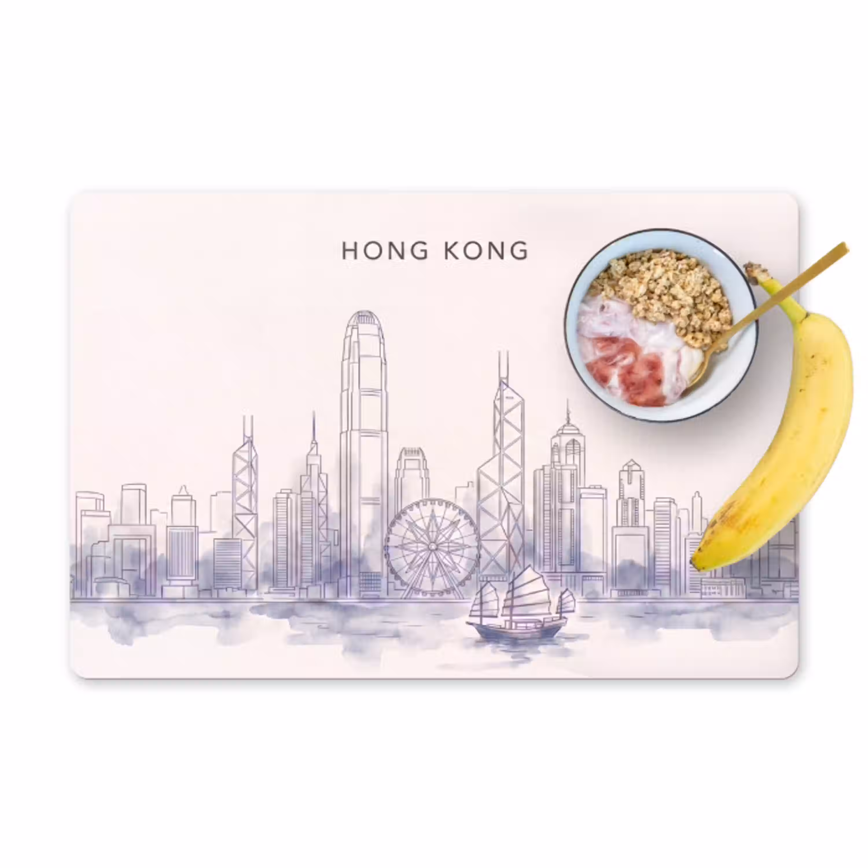 Stad - Skyline - Water - Lijntekening - Blauw Placemat vinyl groot -zzzproduct_Kitchenyeah-website