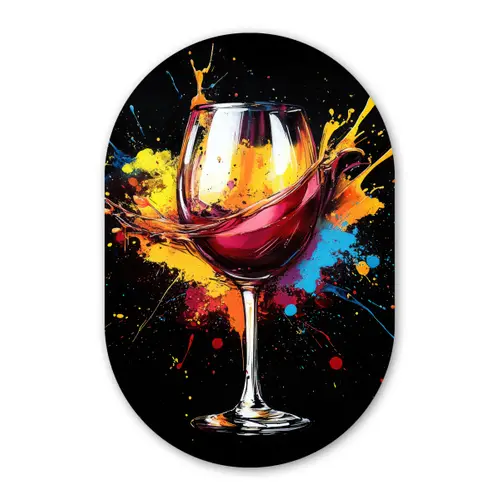 Wijn - Glas - Graffiti - Borrel - Rood - Verf Wandcirkel Ovaal Forex klein -3d