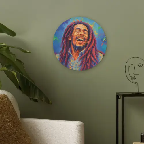 Regenboogkleuren - Man - schilderij Akoestische PET Vilt - Rond klein -sfeer2