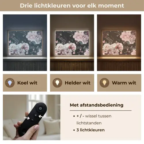 Vintage - Rozen - Romantisch - Bloemen Light Box met batterij (Wandlamp) middel -USP_lichtkleurNL