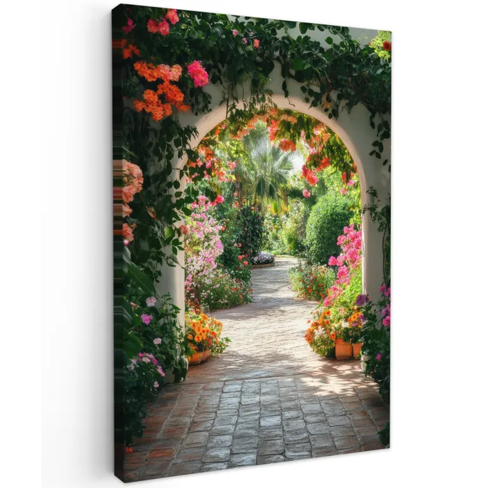 Doorkijk - Bloemen - Natuur - Bloementuin Tuinposter op houten frame 2 cm dik klein -3d