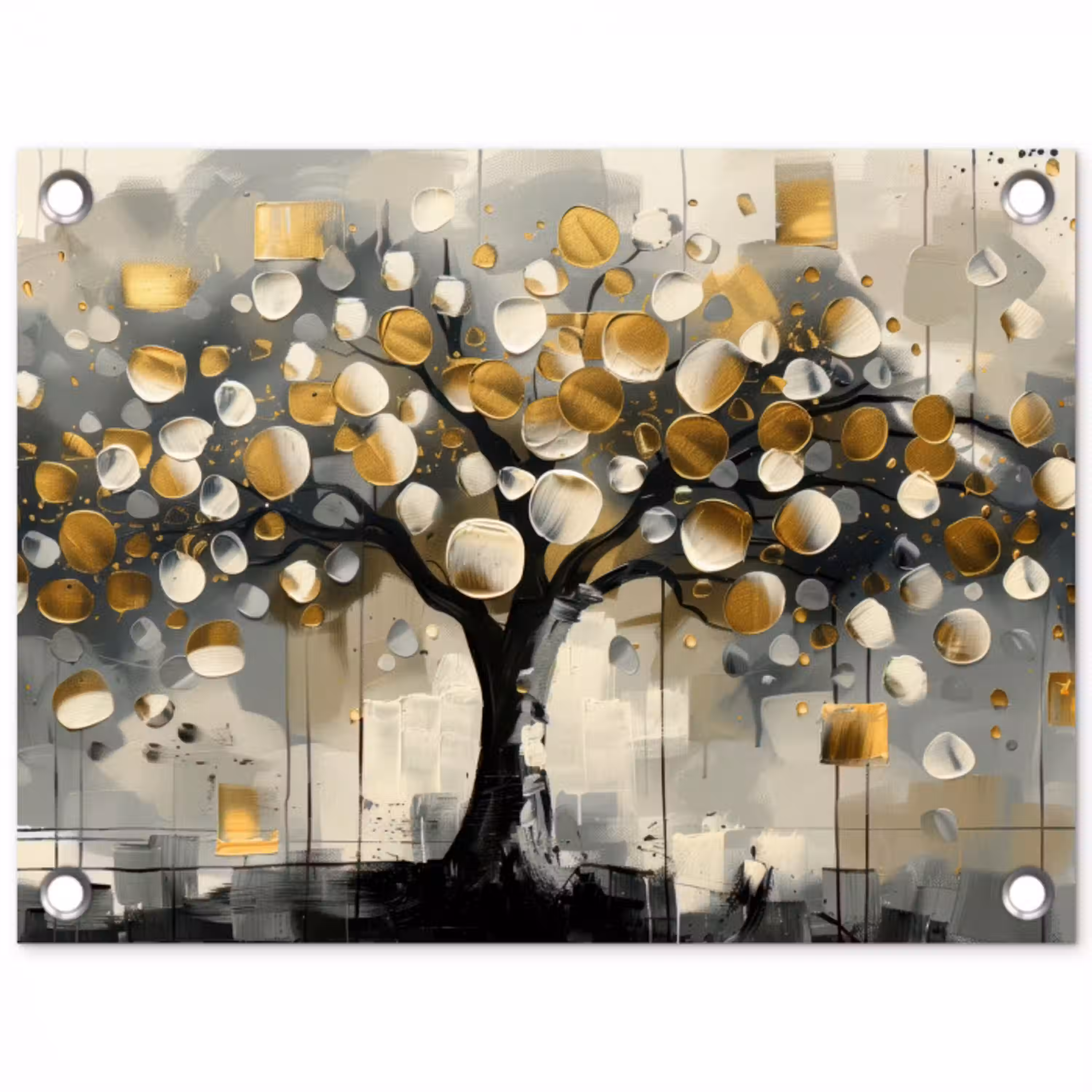 Boom - Abstract - Beige - Goud - Zwart tuinposter los doek klein -3d