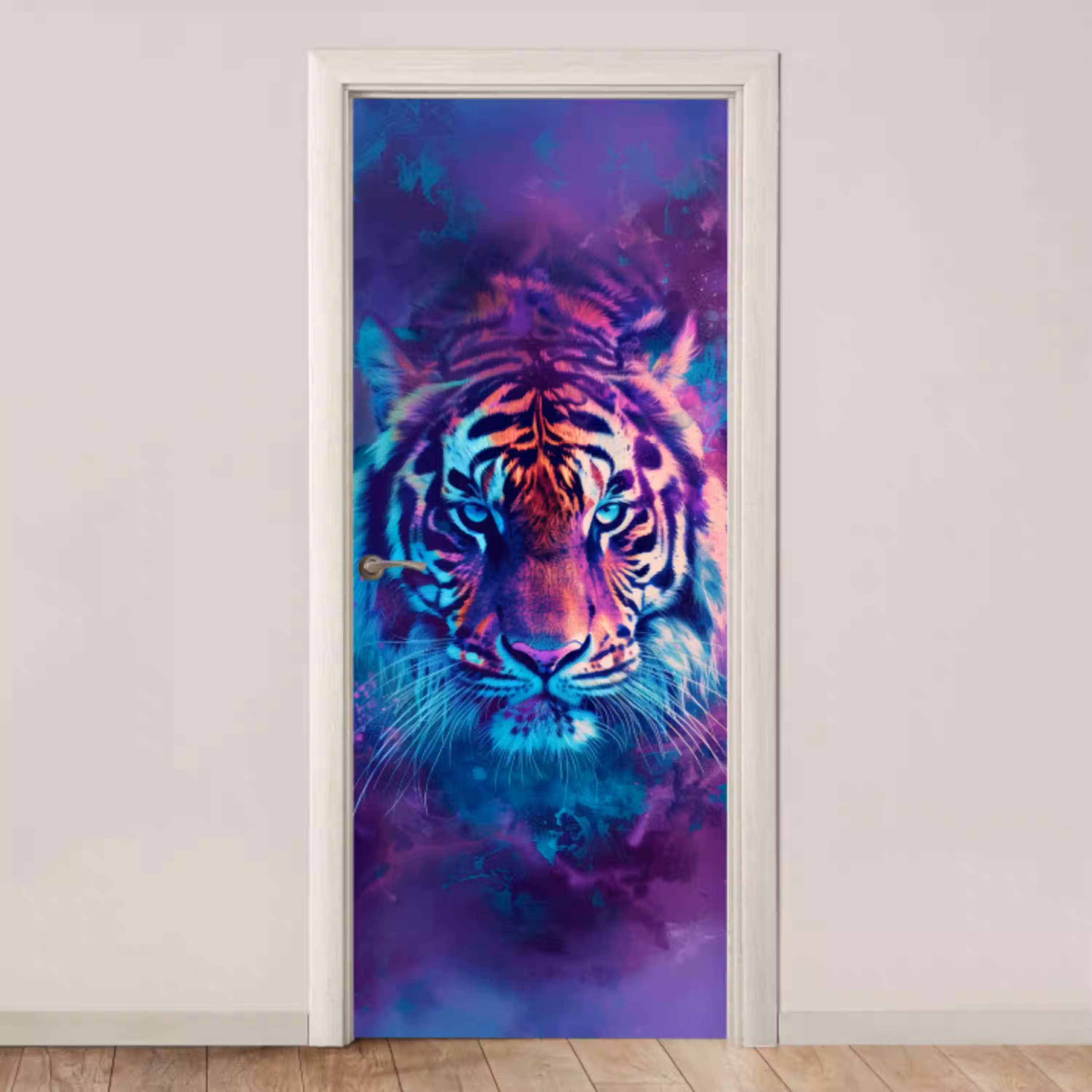 Tijger - Kleurrijk - Rook - Dieren deurposter klein -3d_beige