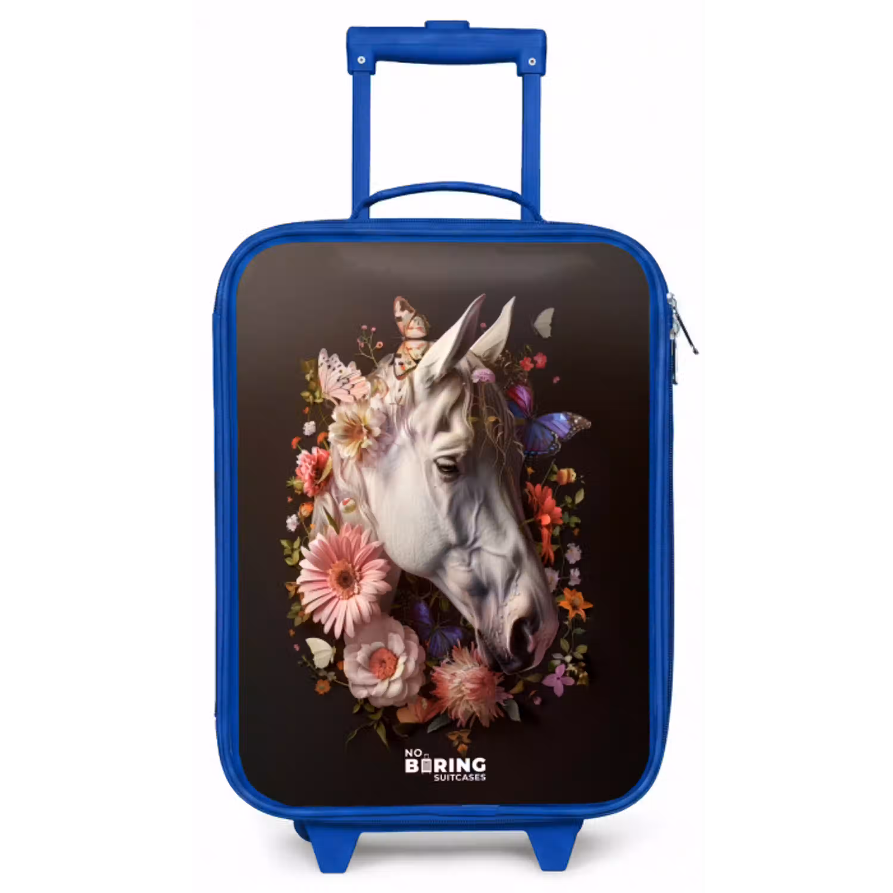 Wit paardenhoofd tussen kleurrijke bloemenkrans Kinderkoffer - Blauw klein -zz3dotto