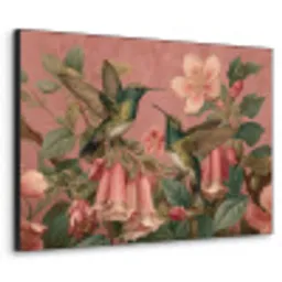 Kolibries - Bloemen - Groen - Roze Textielframe - compleet frame klein -3d