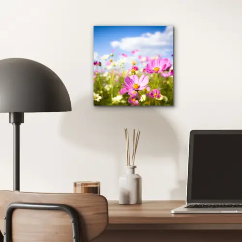 Bloemen - Wei - Paars - Gras - Wit - Wolken - Blauw aluminium wit klein -sfeer5
