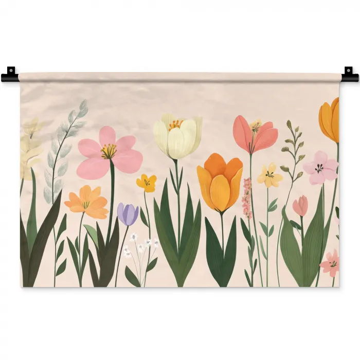 Pasteltinten - Bloemen - Illustratie Wandkleed katoen klein -zz3d