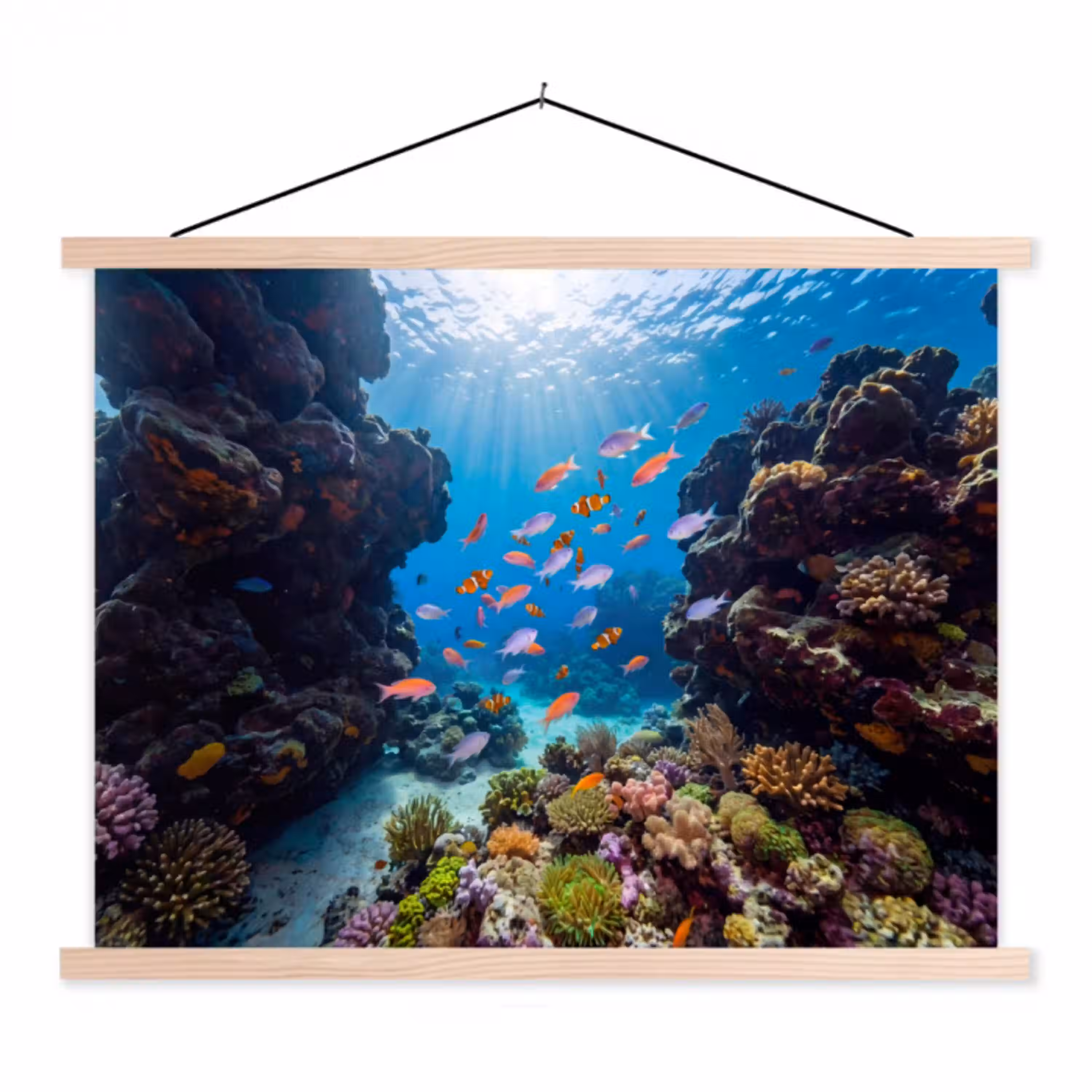 Vis - Koraalrif - Onderwater - Levendig - Blauw textielposter latten blank klein -3d