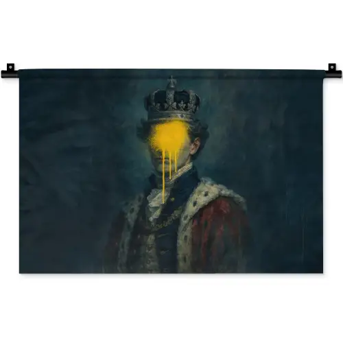 Koning - Portret - Druipende gele verf Wandkleed katoen klein -zz3d