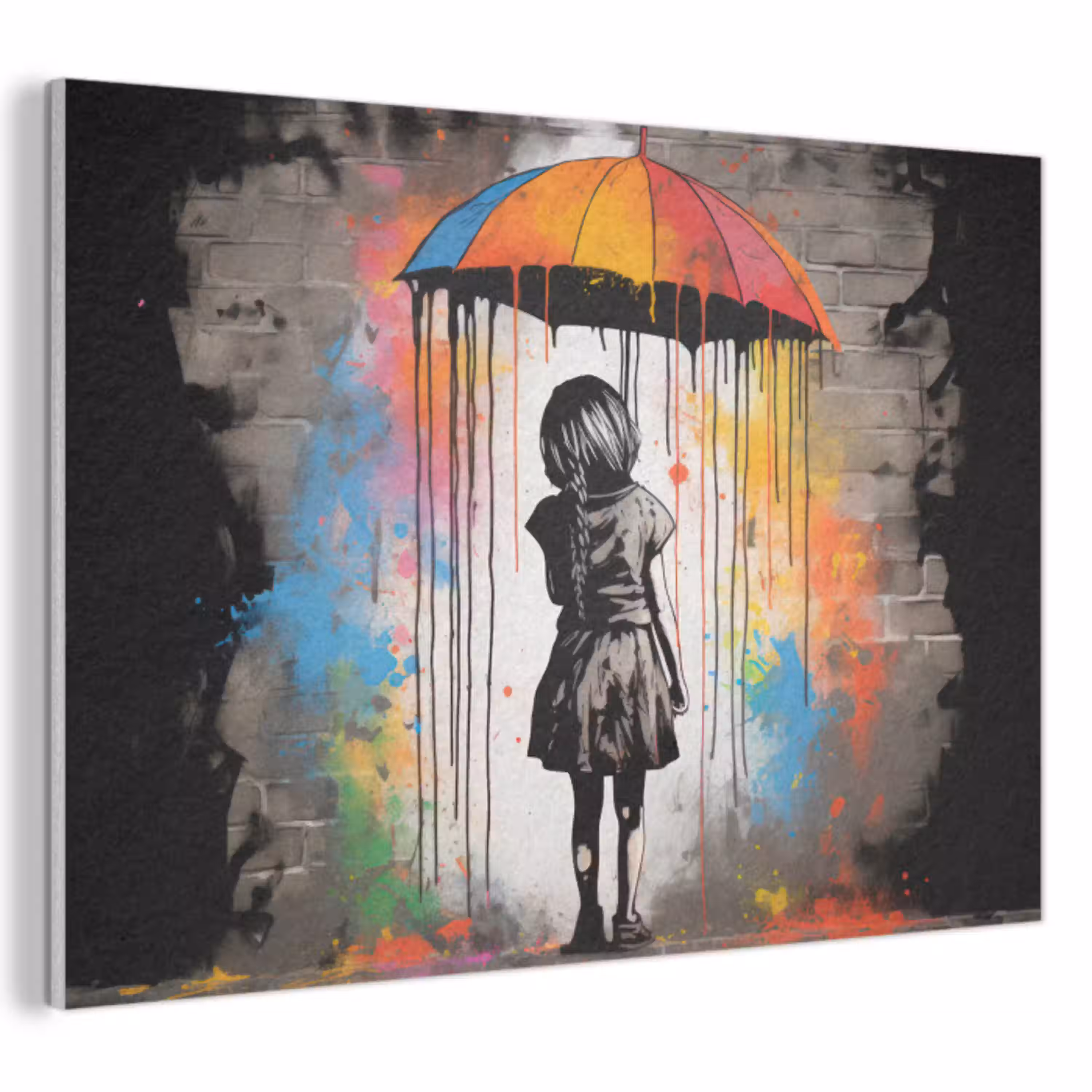 Meisje - Kunst - Paraplu - Graffiti - Kleuren - Muur PET vilt klein -3d