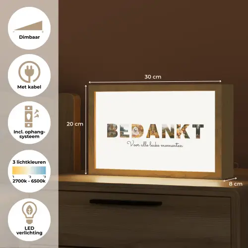 Bedankt - Lettercollage Light Box met kabel (Tafellamp) klein -USP_NL