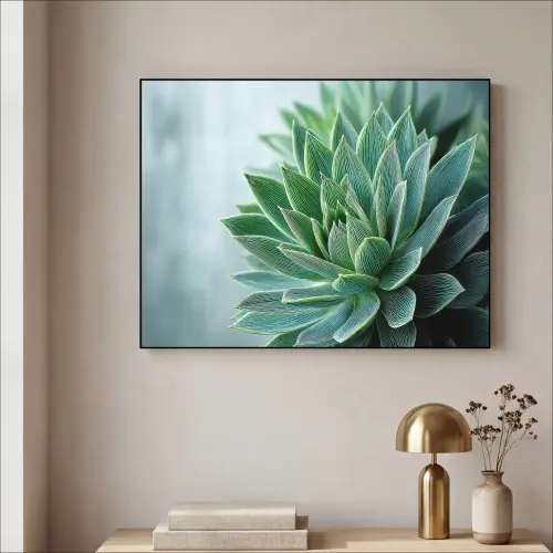 Vetplant - Bladeren - Groen - Wazig Textielframe zwart klein -sfeer2