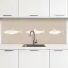 Vissen - Beige achtergrond - Wit keuken achterwand 2 middel -3d