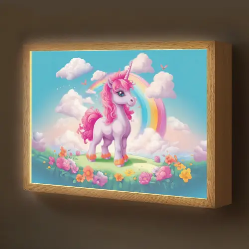 Unicorn - Meisjes - Bloemen - Regenboog - Eenhoorn Light Box met batterij (Wandlamp kind) middel -z3d_website