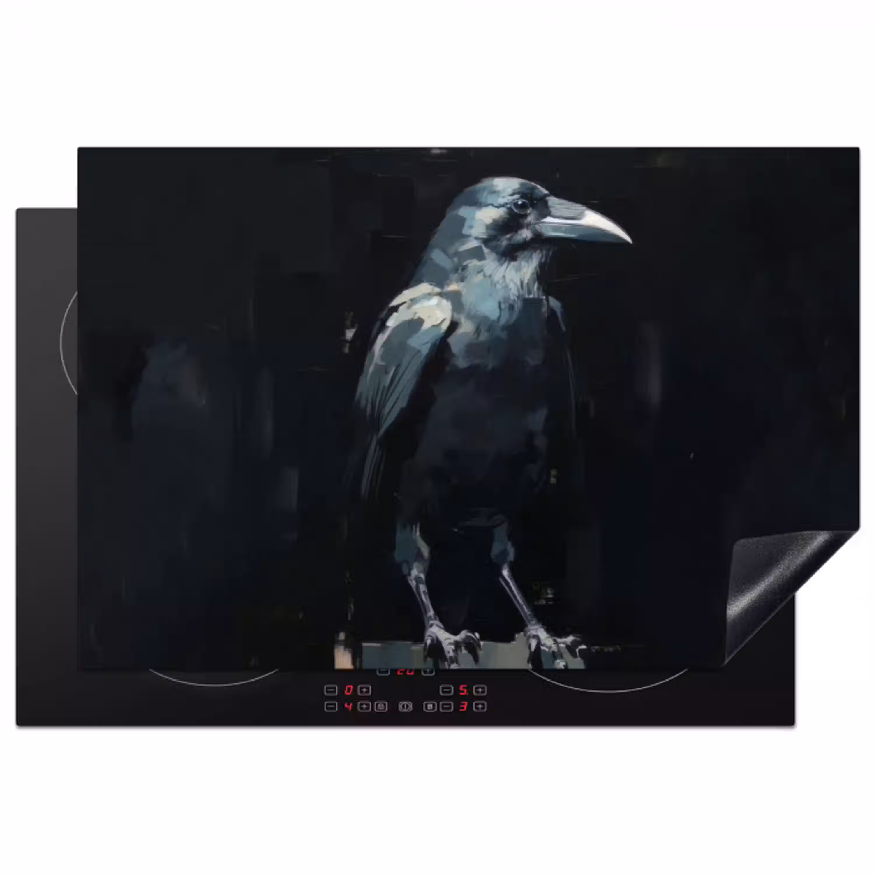 Raaf - Vogels - Zwart Inductie beschermer vinyl 3mm klein -3d