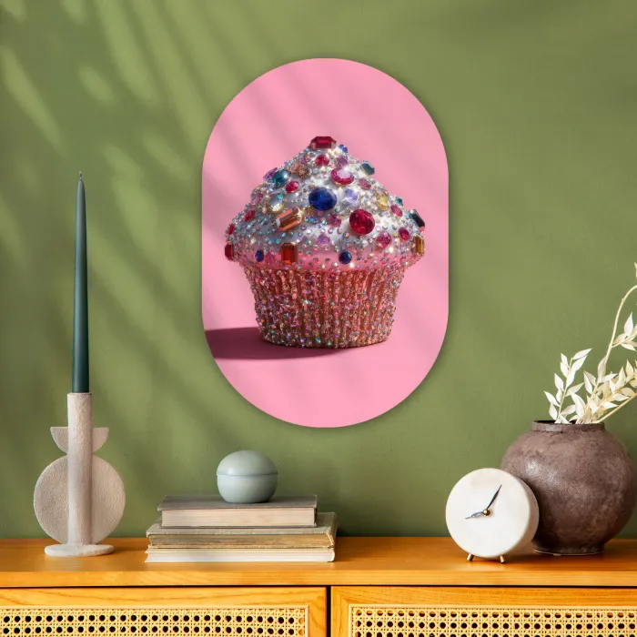 Cupcake - Kleurrijk - Edelstenen Wandcirkel Ovaal Forex klein -sfeer2