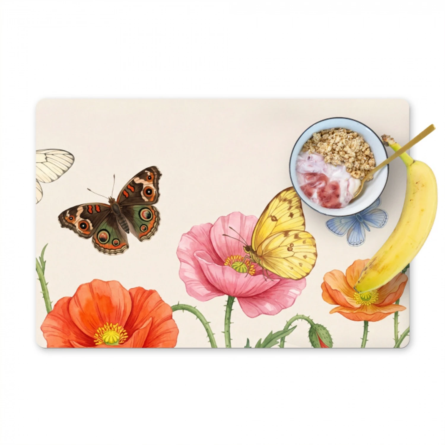 Vlinders - Klaprozen - Illustratie - Kleurrijk Placemat vinyl groot -zzzproduct_Kitchenyeah-website