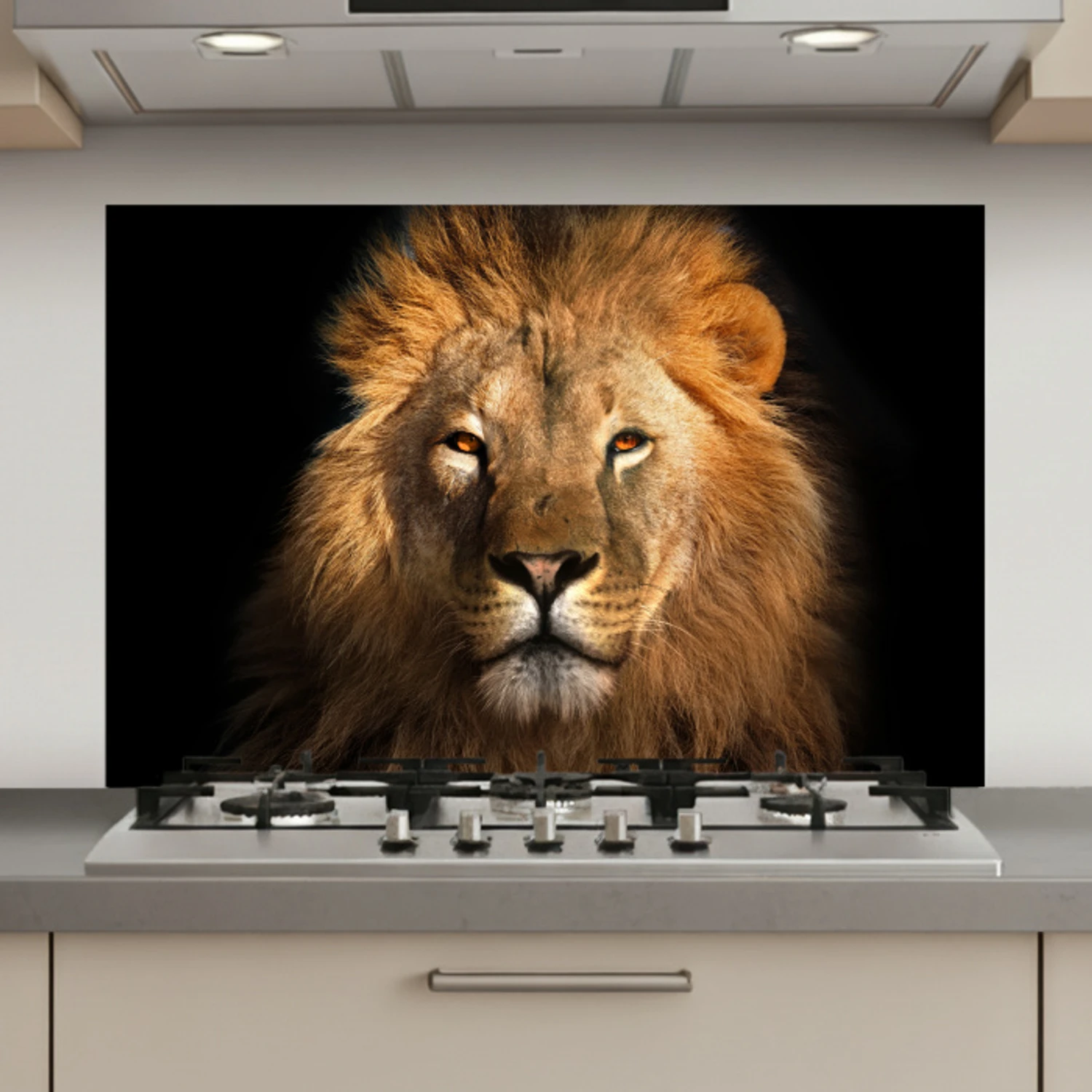 Leeuw - Dieren - Zwart - Licht - Bruin - Portret keuken achterwand spatscherm klein -3d_website