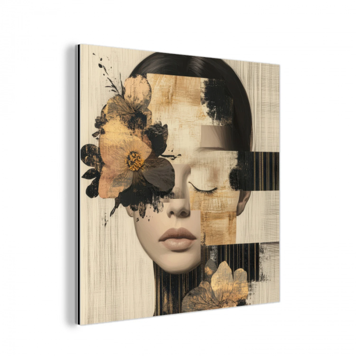 Gezicht - Bloemen - Zwart - Vrouw aluminium wit klein -3d