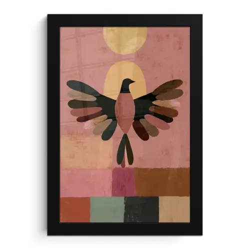 Illustratie - Vogel - Vlakken - Kleurrijk fotolijst zwart zonder passe partout klein -3d