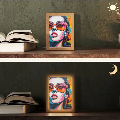 Vrouw - Bril - Kleuren - Graffiti Light Box met kabel (Tafellamp) klein -sfeer3