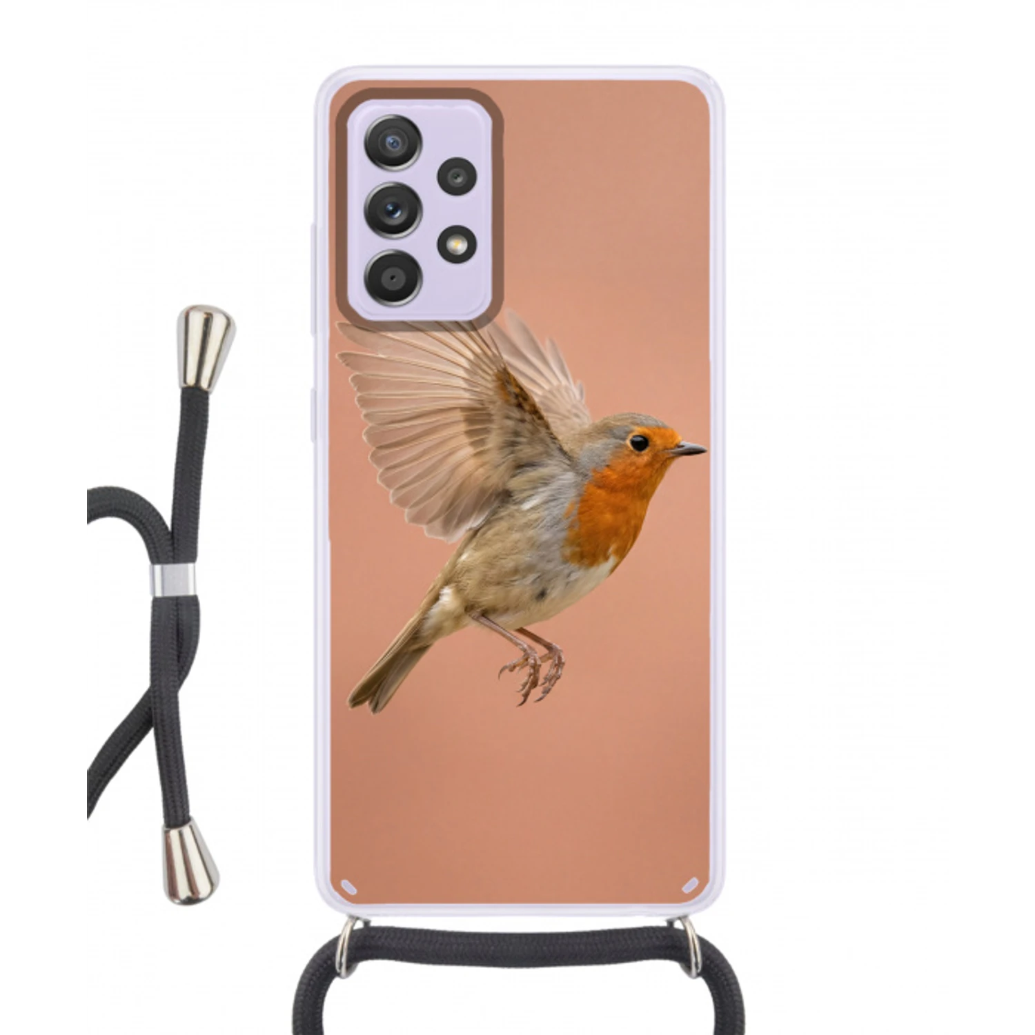 Roodborst - Natuur - Roze Hoesje Samsung Galaxy A52 5G met koord klein -3d