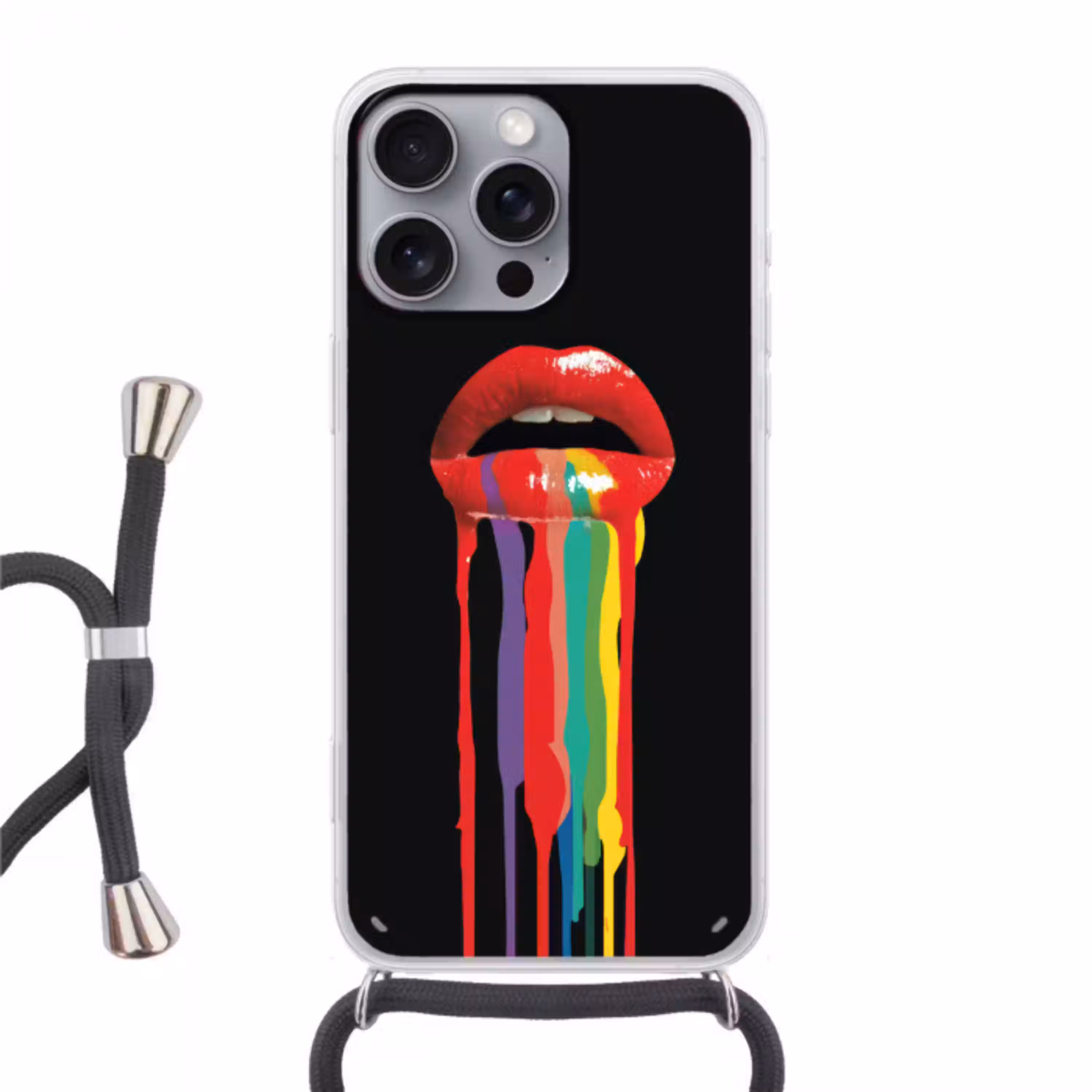 Lippen - Kleuren - Zwart Hoesje iPhone 16 Pro Max met koord klein -3d