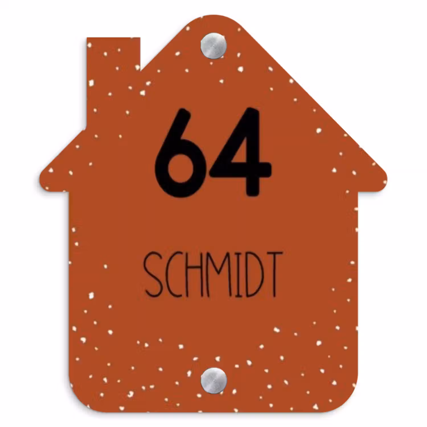 Namensschild Haustür Häuschen - Rostbraun mit Tupfen - Modern