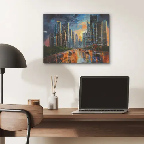 Auto - Skyline - Zon - Blauw PET vilt klein -sfeer5