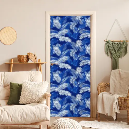 Palmblad - Patroon - Blauw deurposter klein 289 -sfeer2
