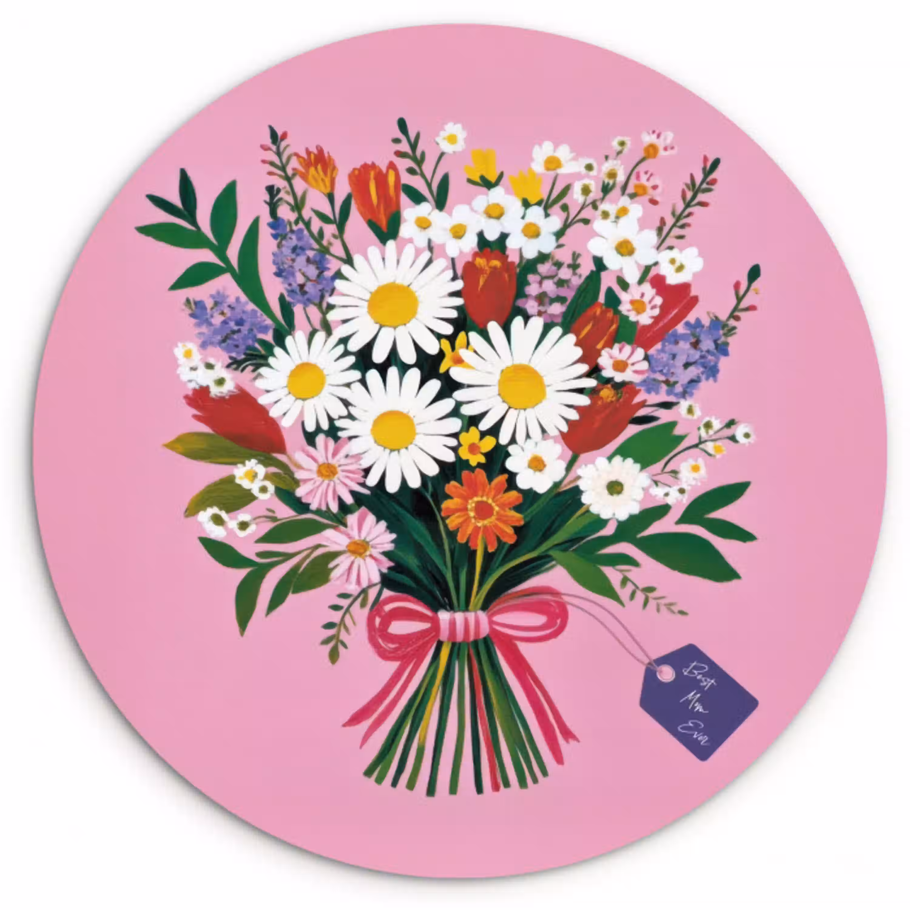 Bloemen - Quote - Kaartje - Kleurrijk Wandcirkel kunststof plaat 5mm dik klein -3d