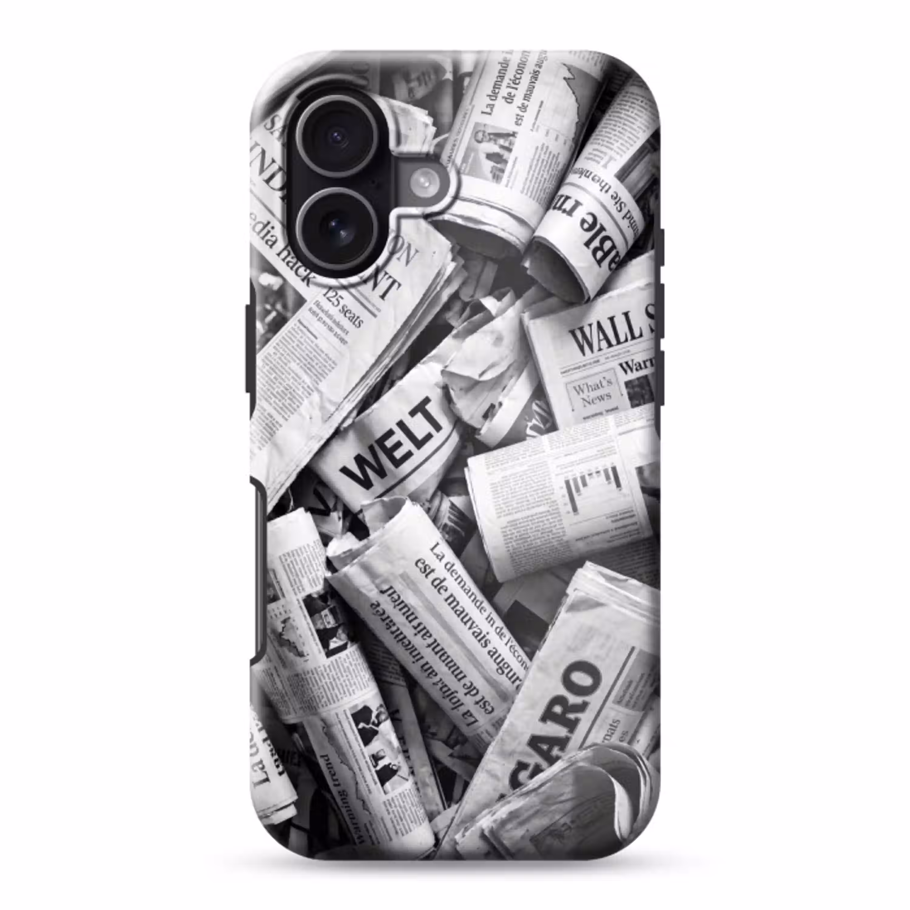 Krant - Stapel - Nieuws - Zwart-wit Toughcase MagSafe Apple iPhone 17 klein -3d