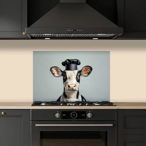 Koe - Zwart - Wit - Kok keuken achterwand spatscherm klein -sfeer1