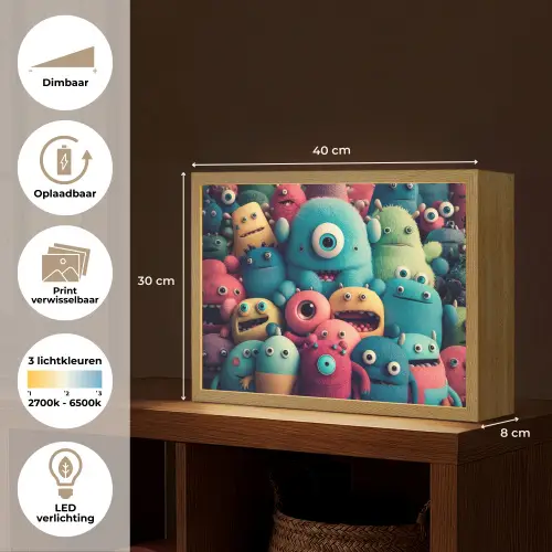 Kids - Monster - Regenboog - Design - Meiden - Jongens Light Box met batterij (Wandlamp kind) middel -USP_websiteoverzichtNL