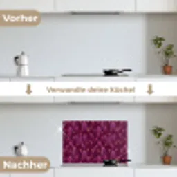 Bladeren - Patroon - Burgundy keuken achterwand spatscherm klein 900 -voor_na_DE